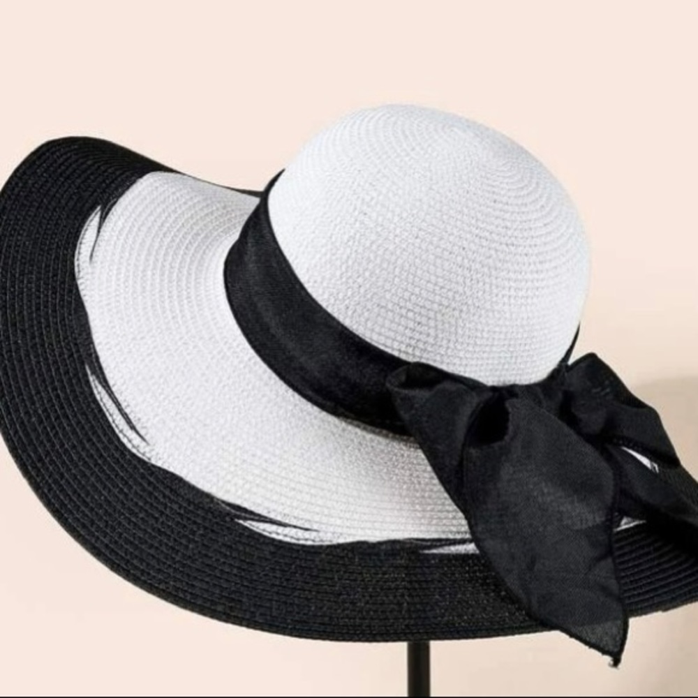 Bow decor wide brim straw hat✨